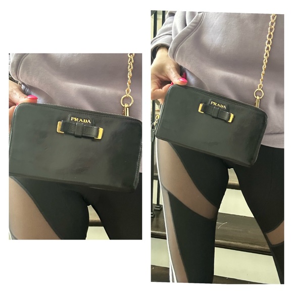 PRADA Mini Bow Black Leather Wallet on Chain - Picture 11 of 11